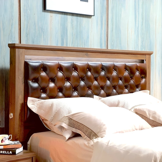 Alexander bed frame with genuine leather and led lights in headboard