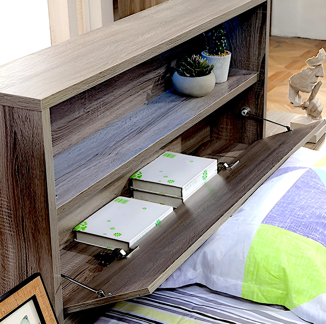 Alpha single bed with book shelf and LED lights in headboard