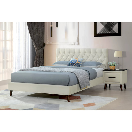 Andy upholstered platform bed frame and bedside table in beige - available in king single, double and queen size