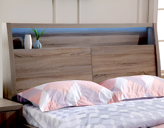 Boston bed frame headboard view - LED light and bookshelf in headboard