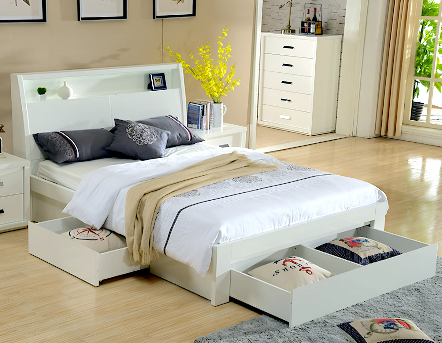 Chicago bed frame with storage, available in double, queen and king size