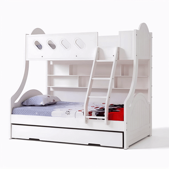 Cloudy White Bunk Bed - Single over Double with Trundle