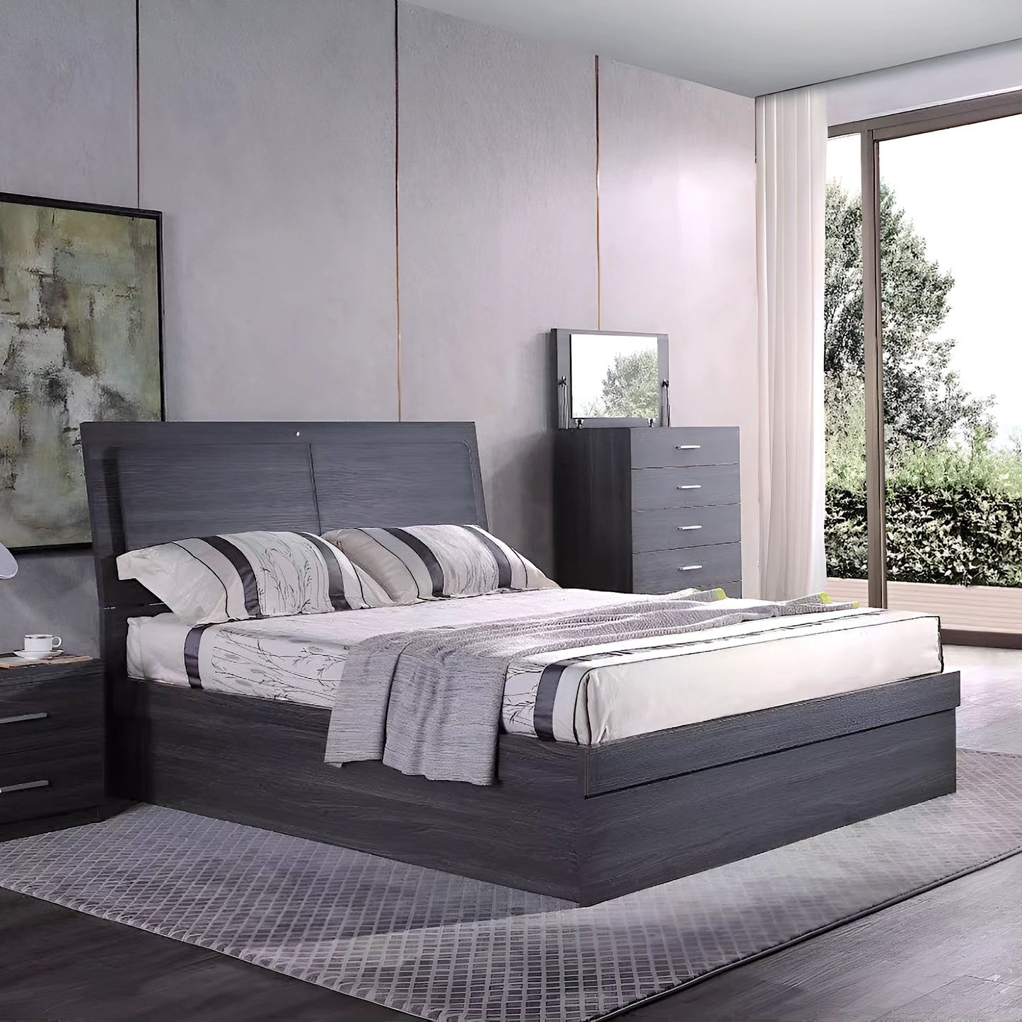 ETC London storage bed frame with LED headboard and sliding panel design – available in double, queen, or king size