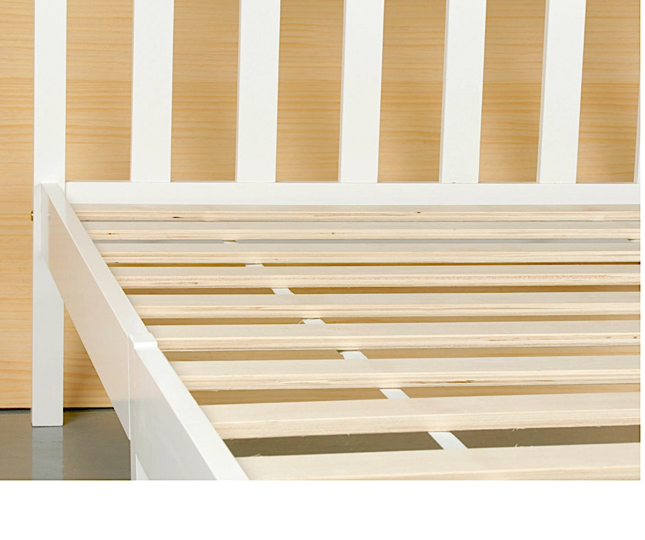 Glebe bed frame in white finish (closeup view)