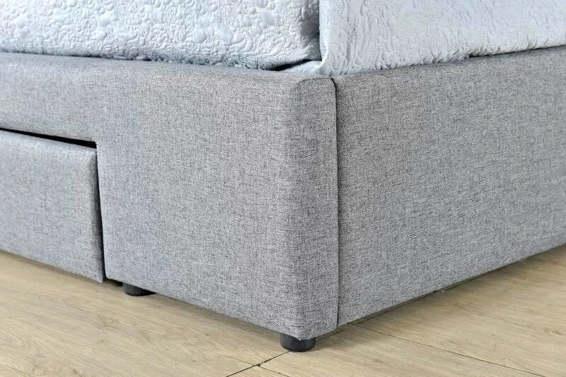 Harvey bed frame with grey upholstered fabric