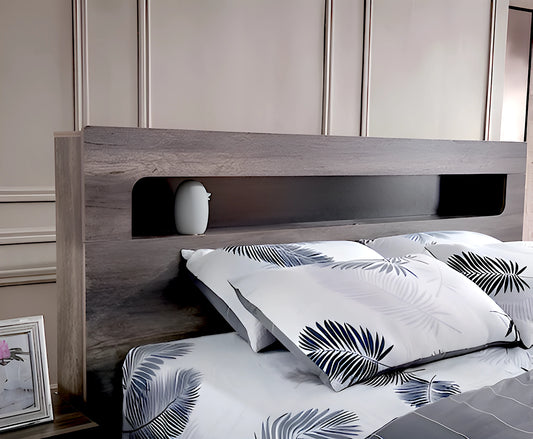 Infinity bed frame with storage headboard