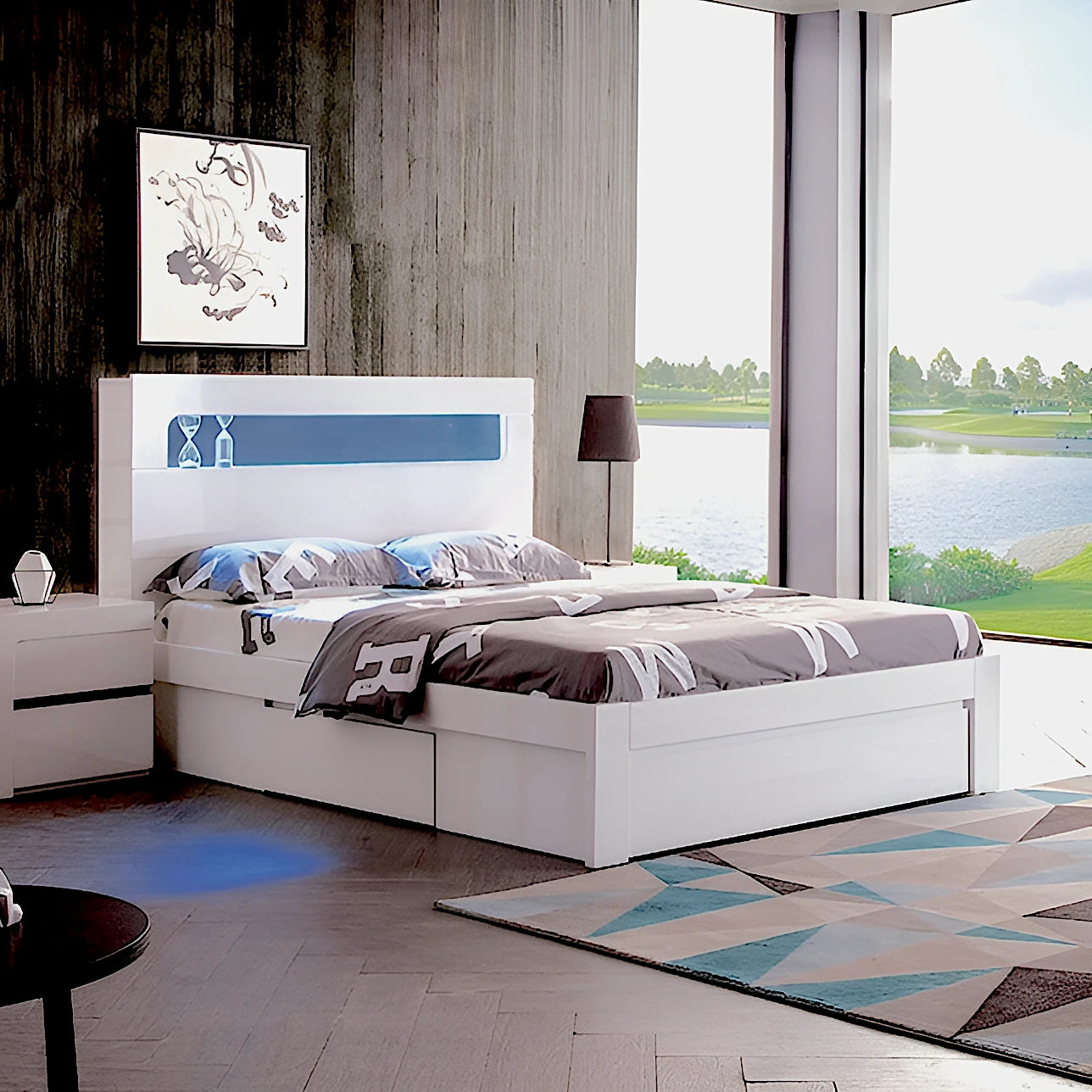 Infinity bed frame in white, with led light and drawers bed base - available in double, queen and king size