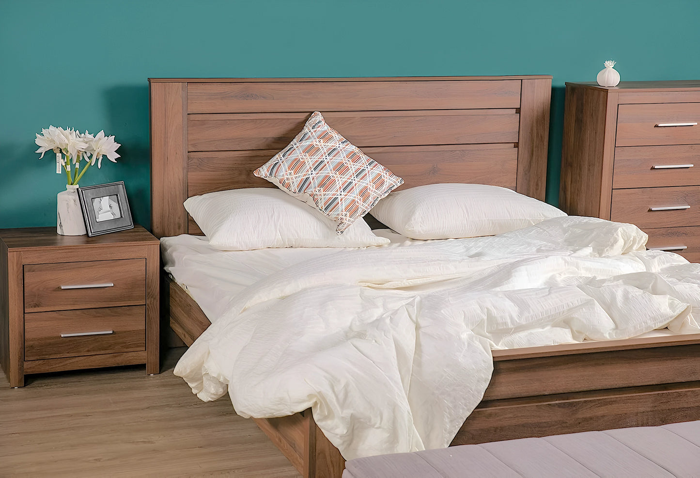 Jason bed frame and matching furnitures in walnut - available in double and queen size