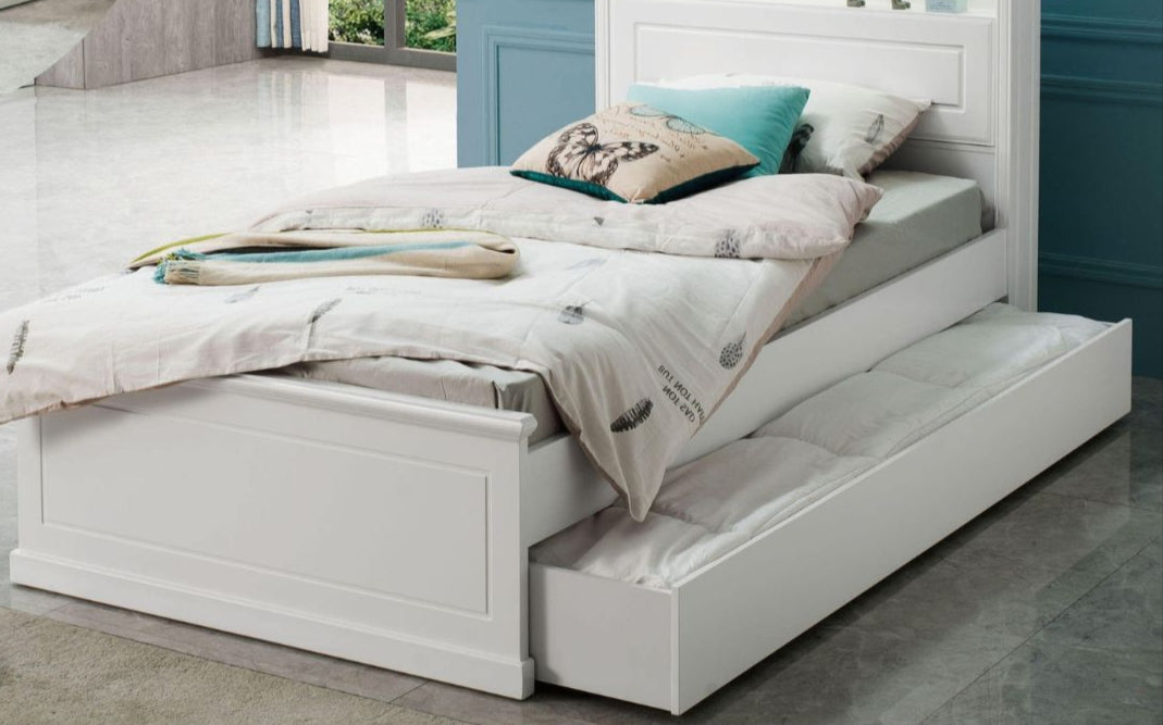 King Single trundle bed in Ivory white