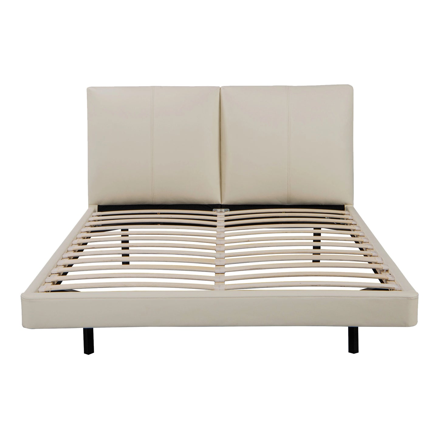 Lara floating upholstered bed frame without mattress – beige faux leather with modern soft foam headboard