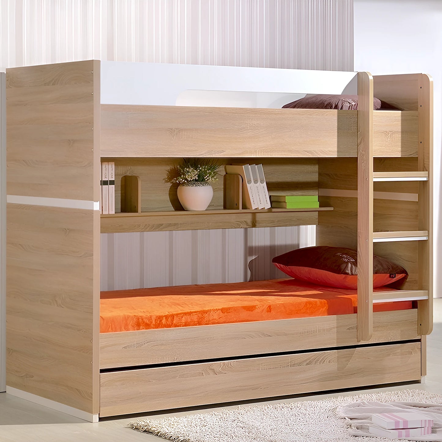 Magic bunk bed in oak, with trundle - available in single and king single size