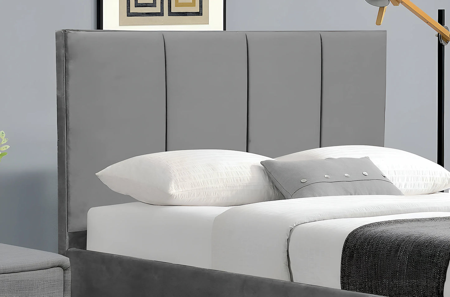 Matthew bed frame in velvet grey fabric - double size