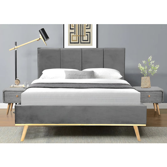 Matthew double bed frame in velvet grey