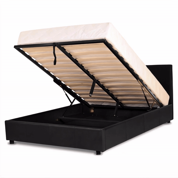 Monica Gas Lift Bed (White,Black Leather)