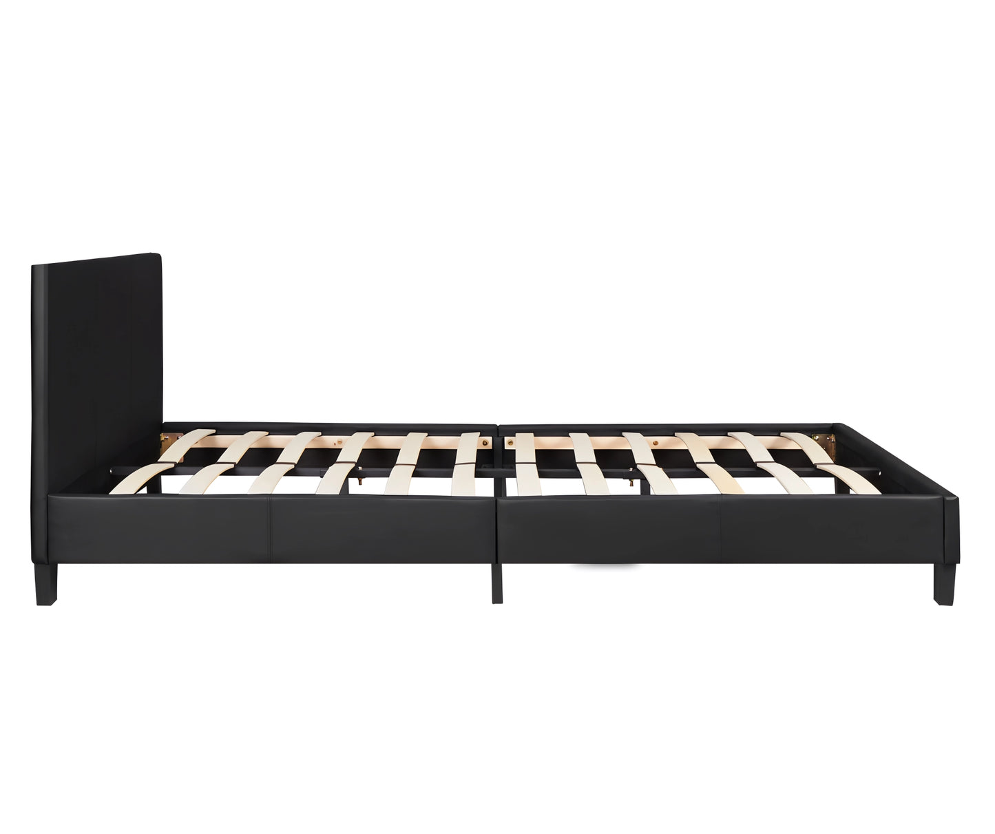 Monica PU leather bed frame in black (side view)