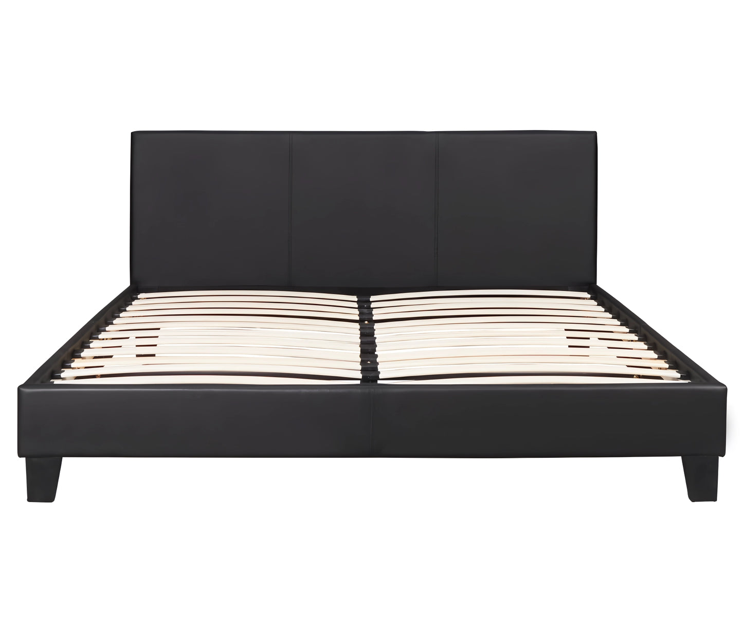 Monica PU leather bed frame in black (front view)