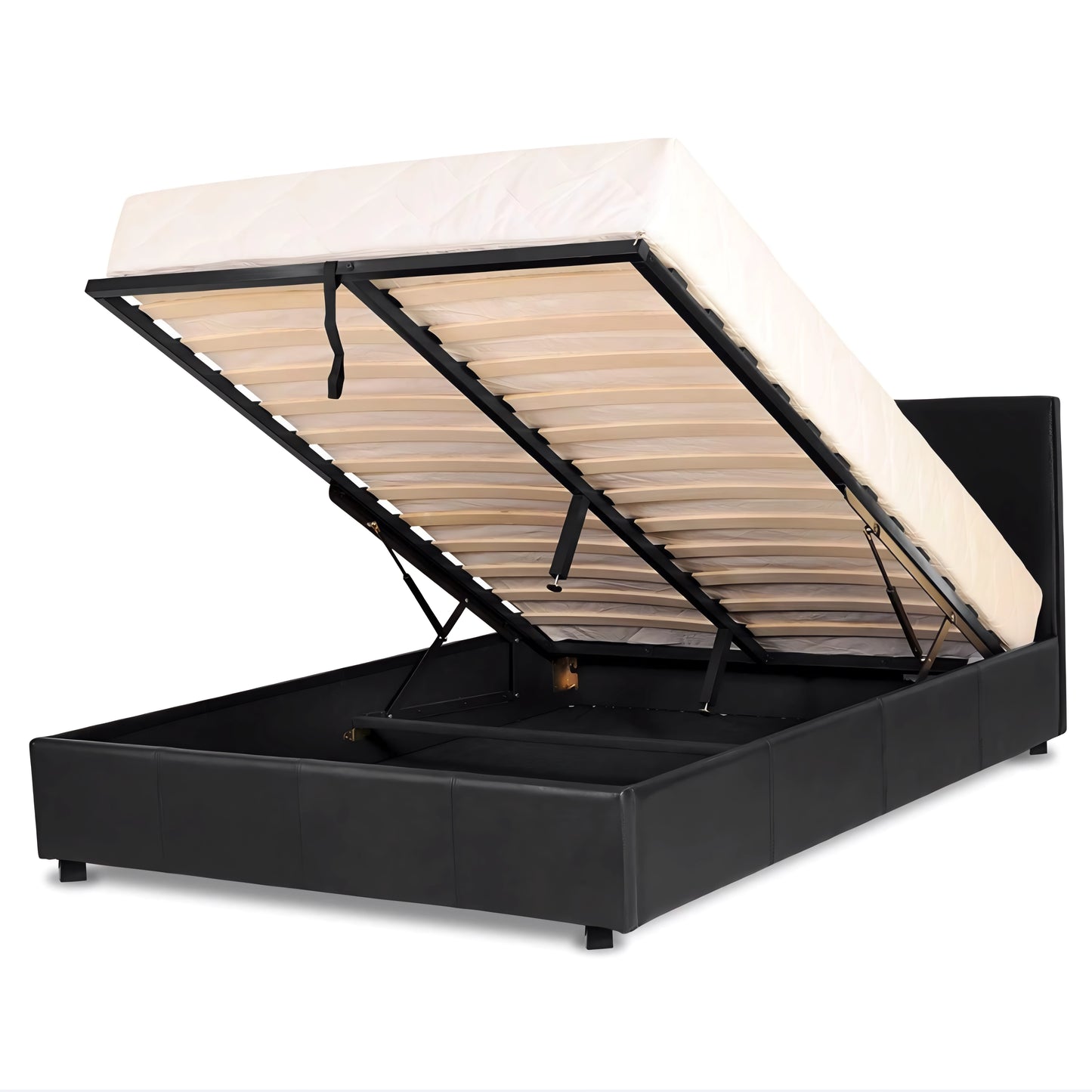 Monica gas lift bed frame in black leather (gas lift detail)