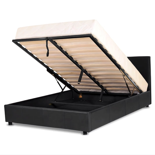 Monica gas lift bed frame in black leather (gas lift detail)