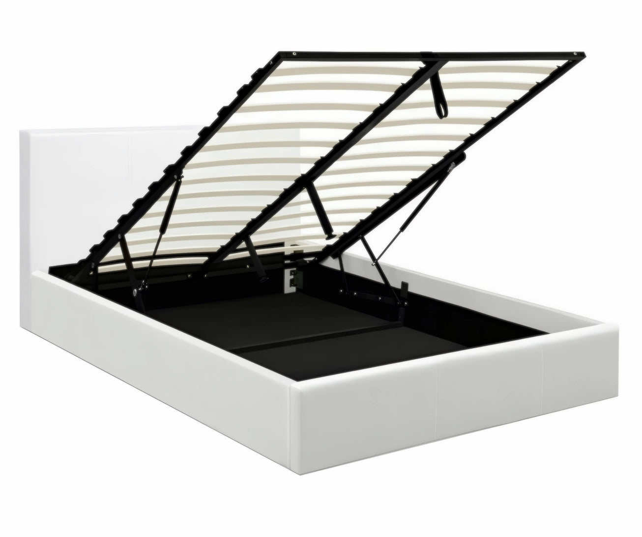 Monica gas lift bed frame in white leather (gas lift detail)