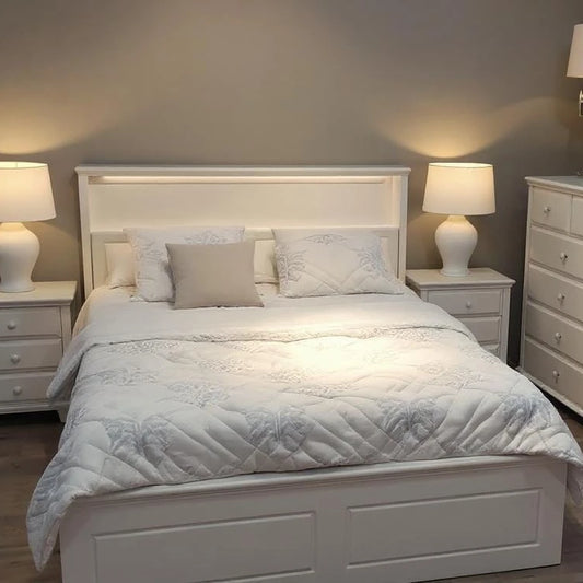 Toulouse queen bed frame in white with gas lift storage