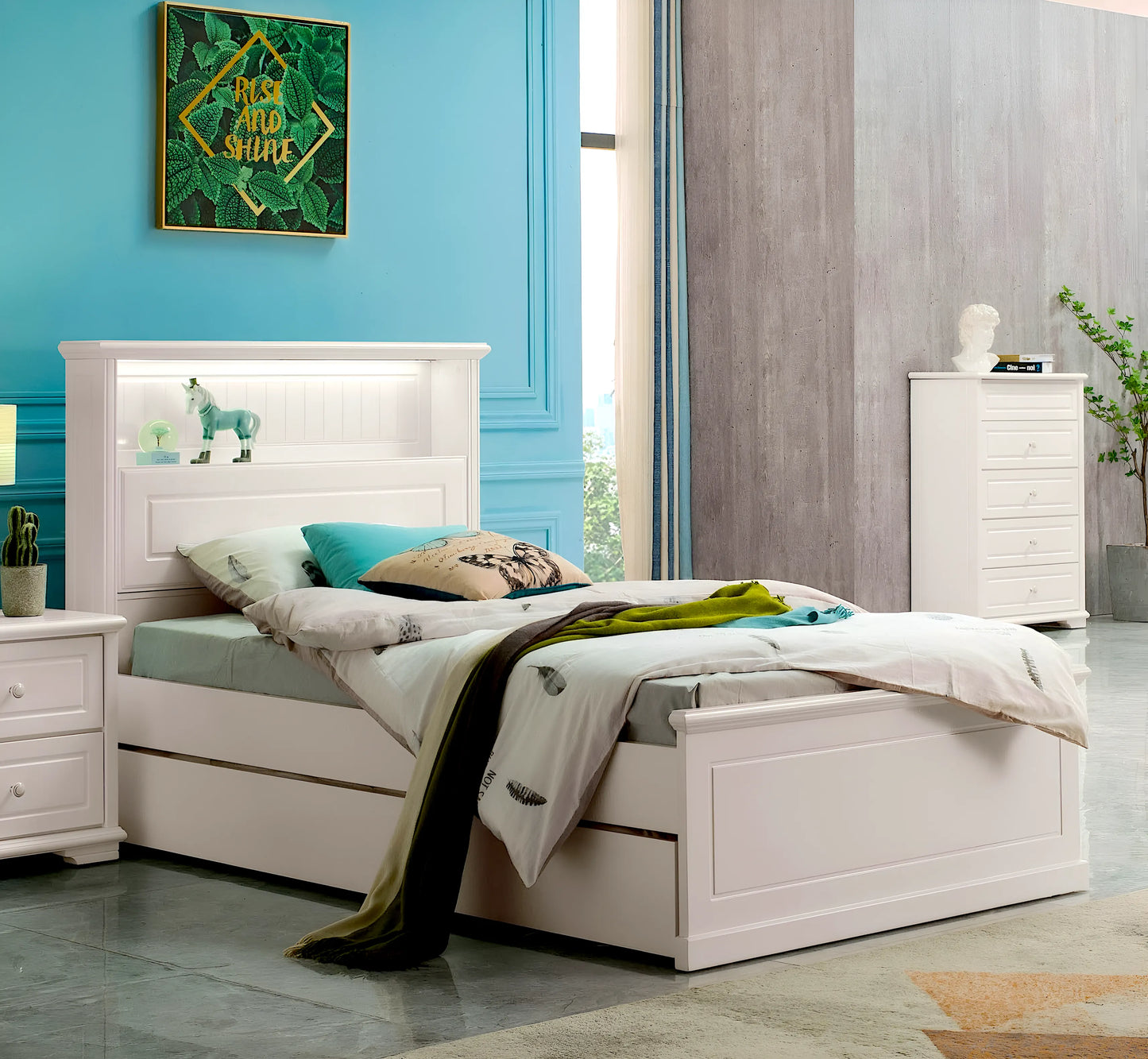 Vangogh bed frame – white king single storage bed with gas lift or trundle option