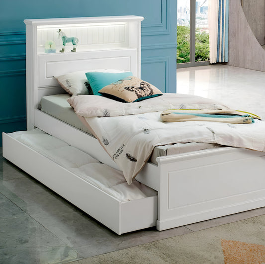 Vangogh white king single bed with trundle