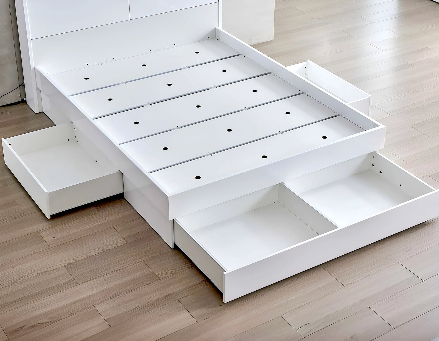 white bed base with 4 drawer