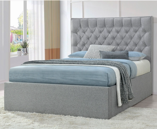 William bed frame in grey - upholstered gas lift bed - available in double and queen size