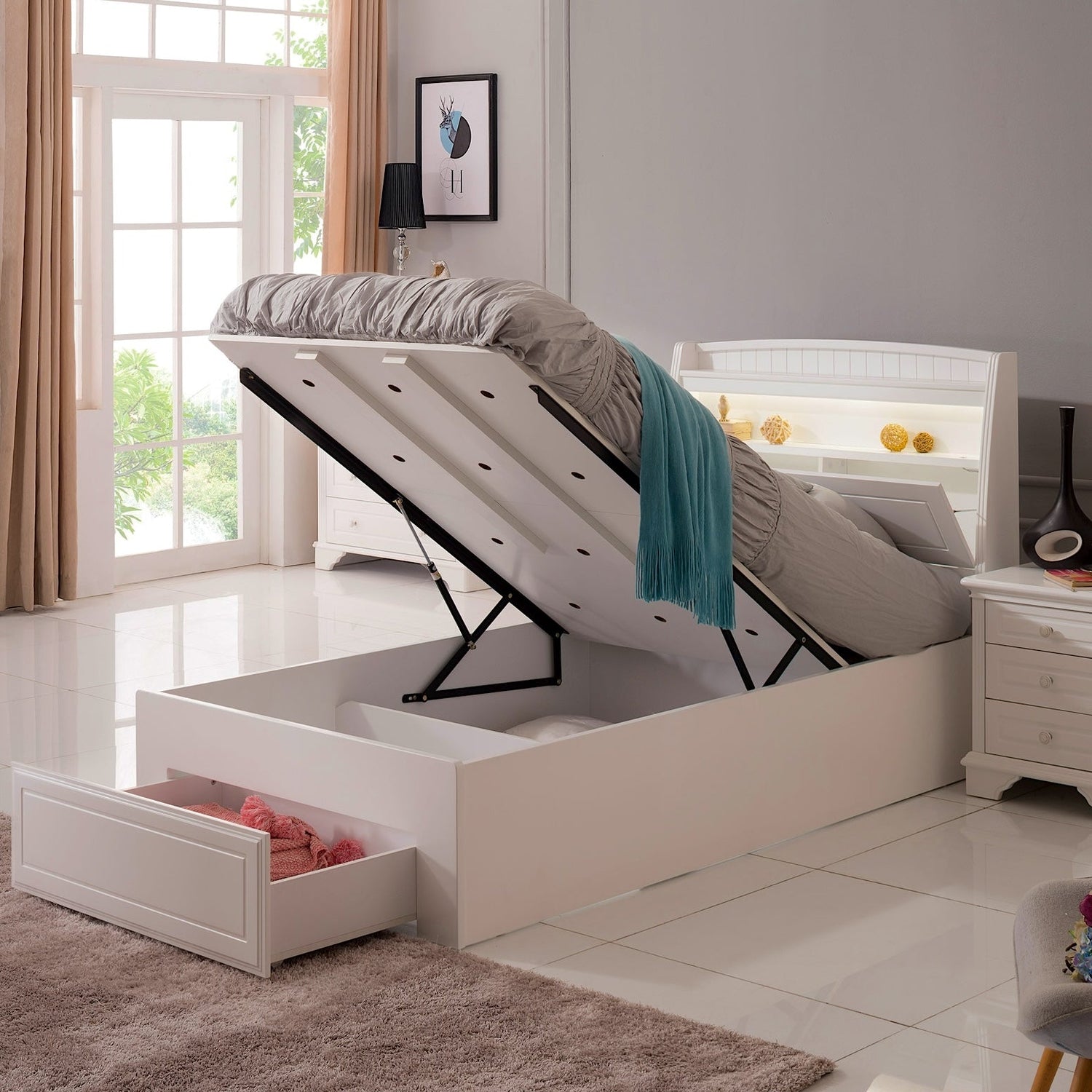 King single bed with storage