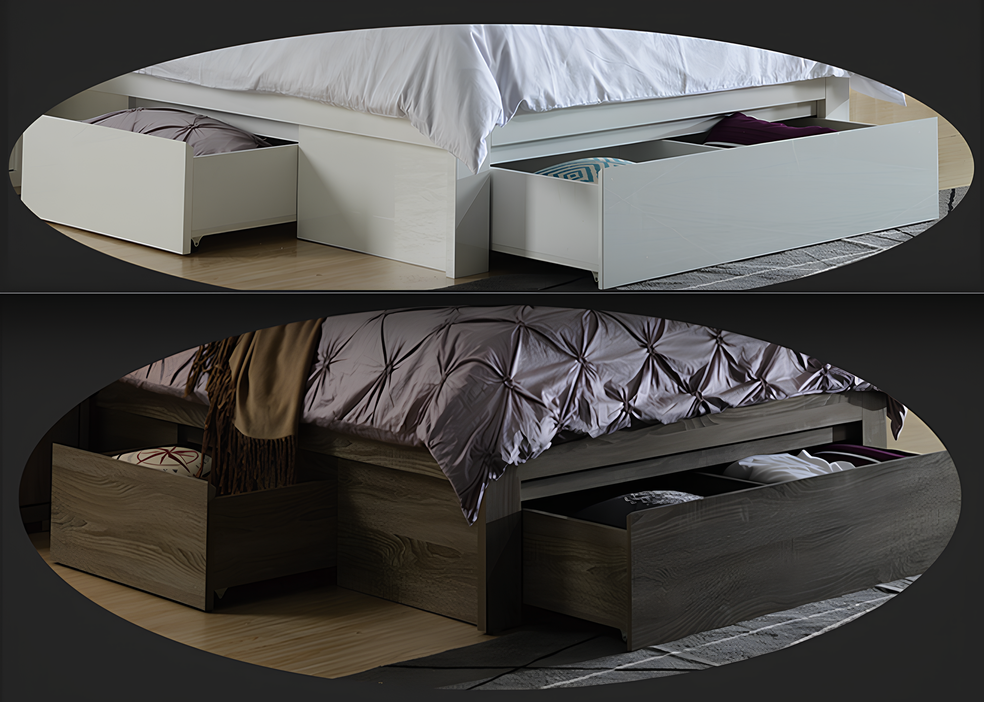 3 drawers bed frame gloss white or mocha oak