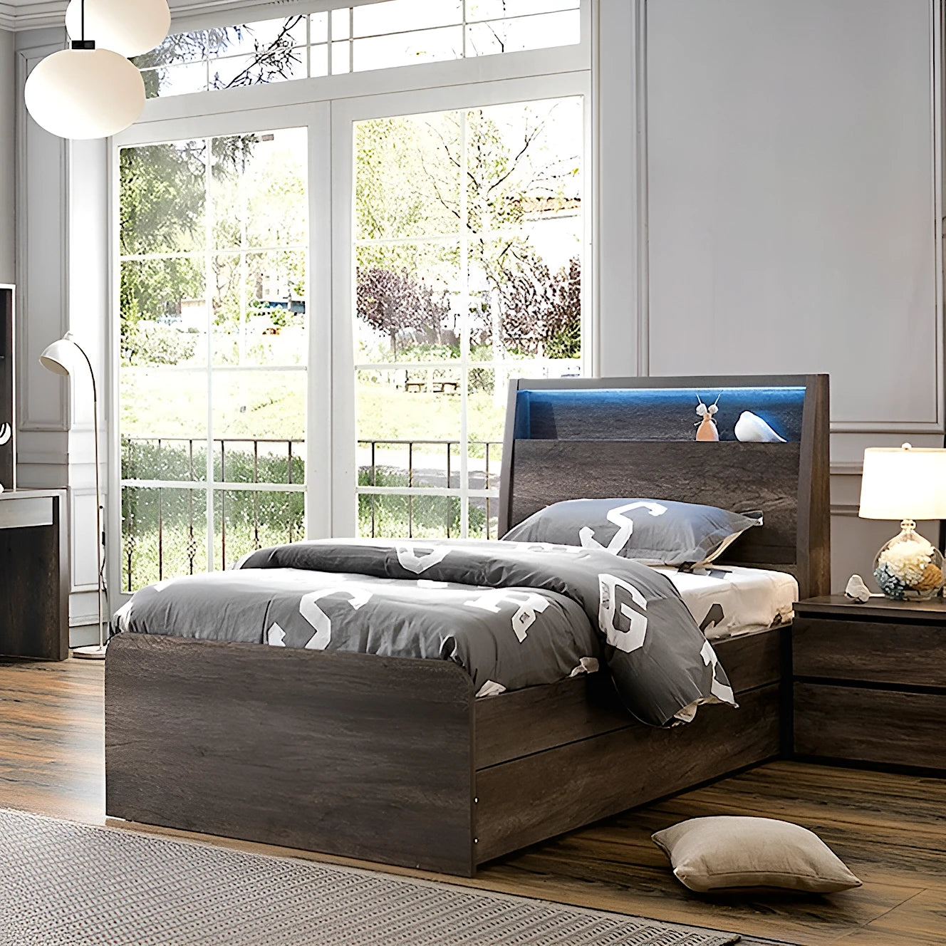 Accent storage bed frame with gas lift or trundle, available in single and king single