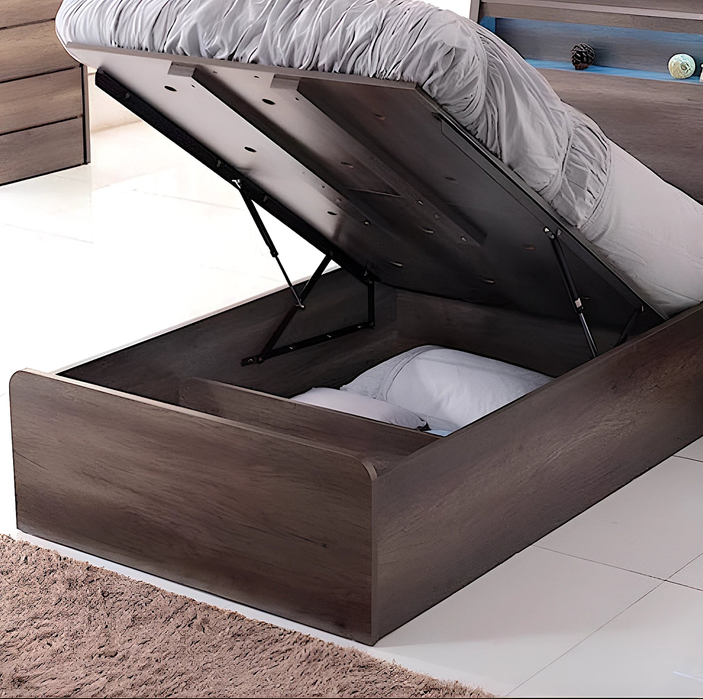 Accent bed frame, gas lift detail