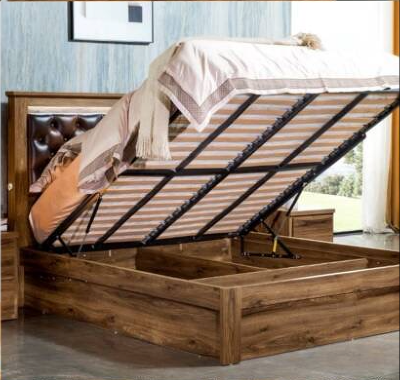 Alexander front gas lift queen bed in rustic walnut colour
