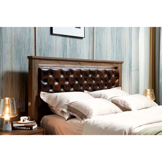 Bedhead with Leather LED light USB charger and timber
