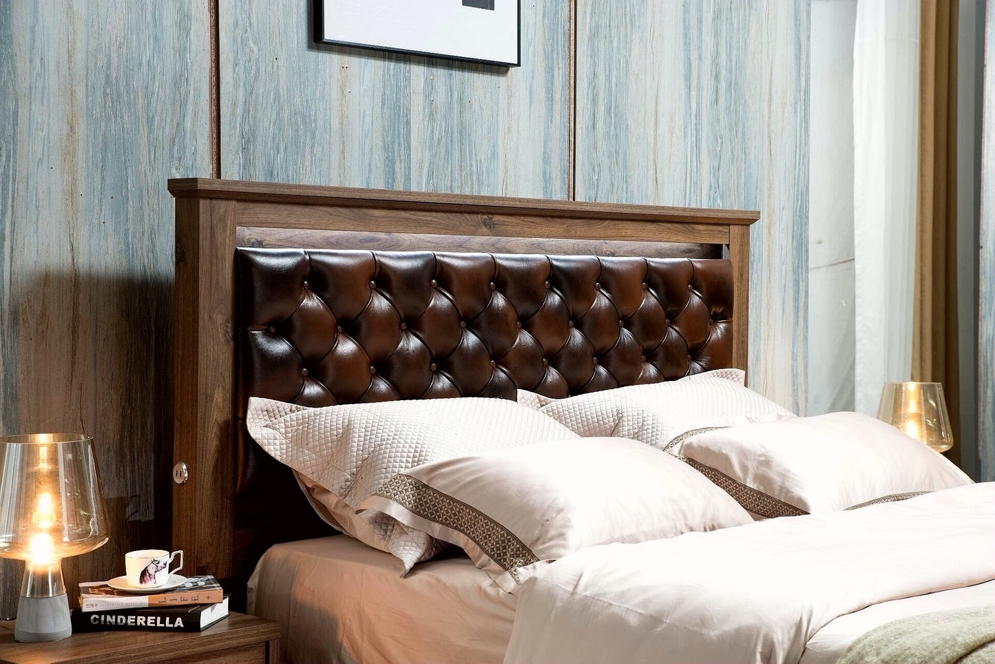 Alexander queen bedhead, LED light, USB charger, Leather