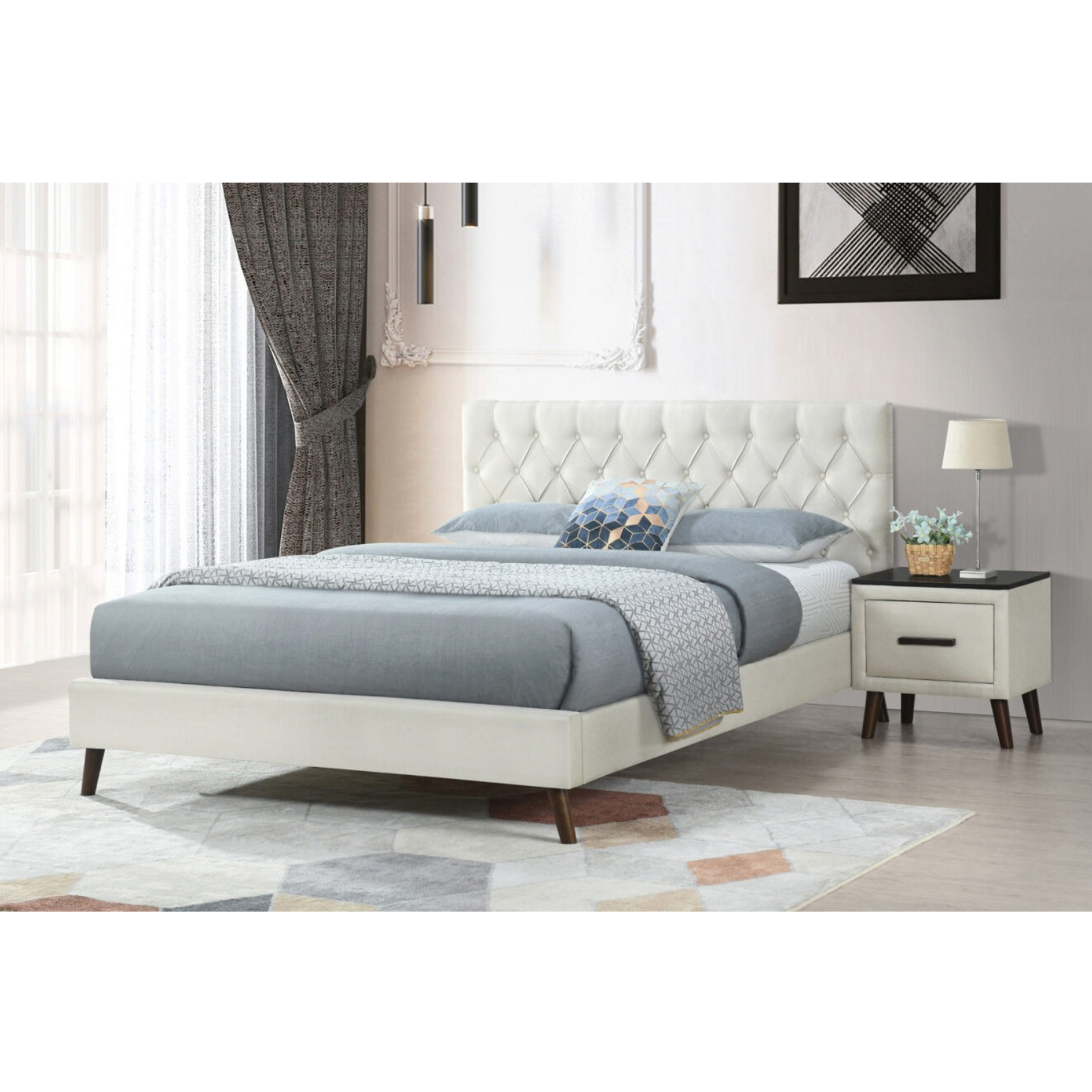 Andy Bedframe, cream , beige, Double, Queen size 