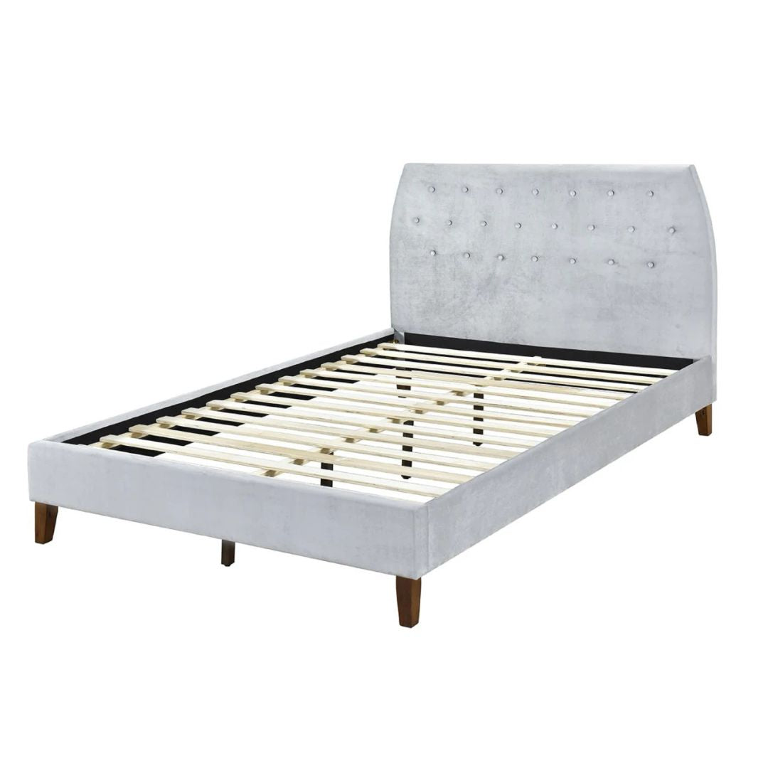 velvet bed frame in double or queen size with button bedhead
