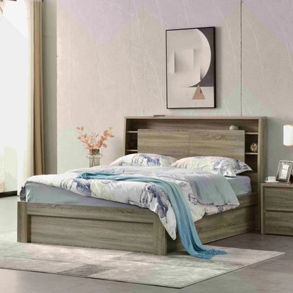 Argo bed frame in mocha oak - modern design with storage (Gas lift and drawer options available) - available in double, queen and king size