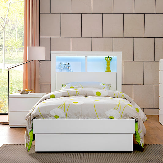 Bali single bed with bookshelf in white 