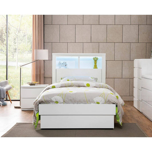 Bali king single size bed frame with foot end drawer only, in gloss white colour