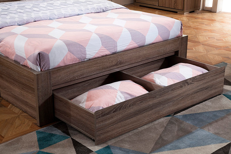Boston mocha oak bed end, big end drawer