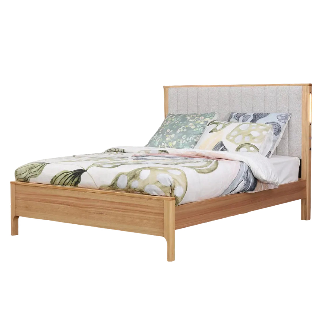 Breeze solid timber bed with fabric headrest