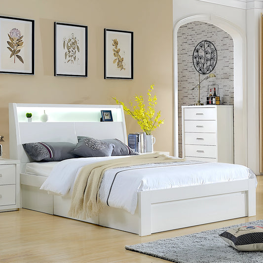 Chicago bed frame with gas lift and drawer storage in gloss white - available in double, queen and king size
