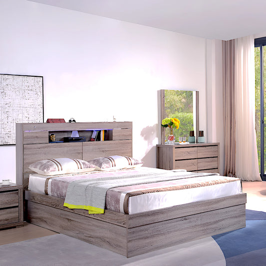 Copenhagen bed frame in oak, with gas lift storage - available in double, queen and king size