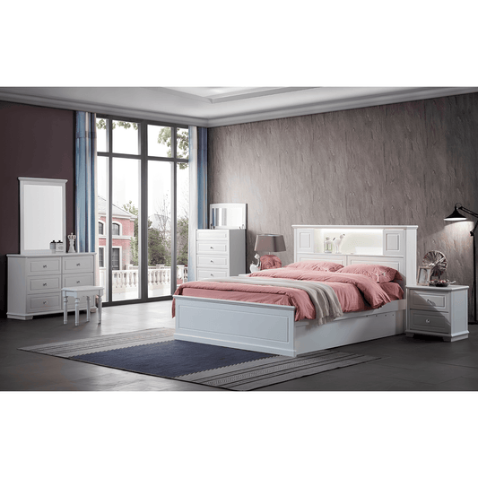da vinci queen bed ivory white, gas lift option, da vinci bedside, davinci tallboy dresser