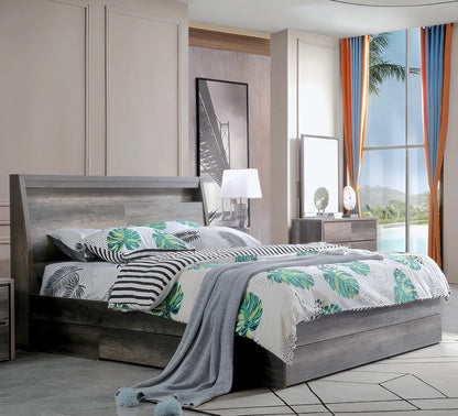 Eden bed frame in charcoal colour, with storage headboard and drawer bed base - available in double, queen and king size