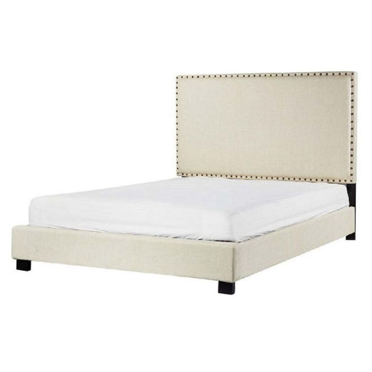 beige fabric double bed or queen bed