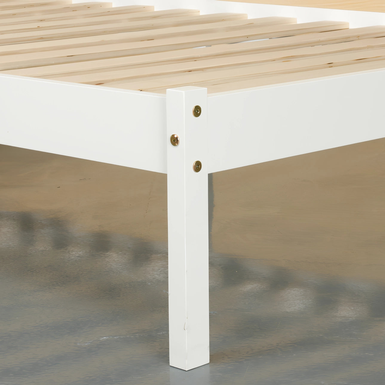 Glebe bed frame in white finish (leg detail)