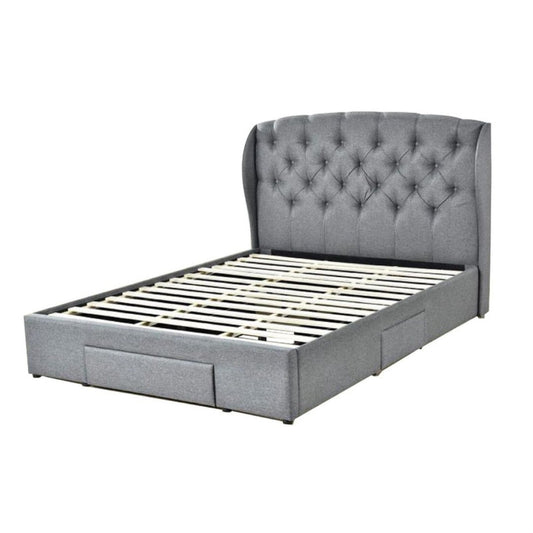 fabric double or queen bed in grey colour with drawers base