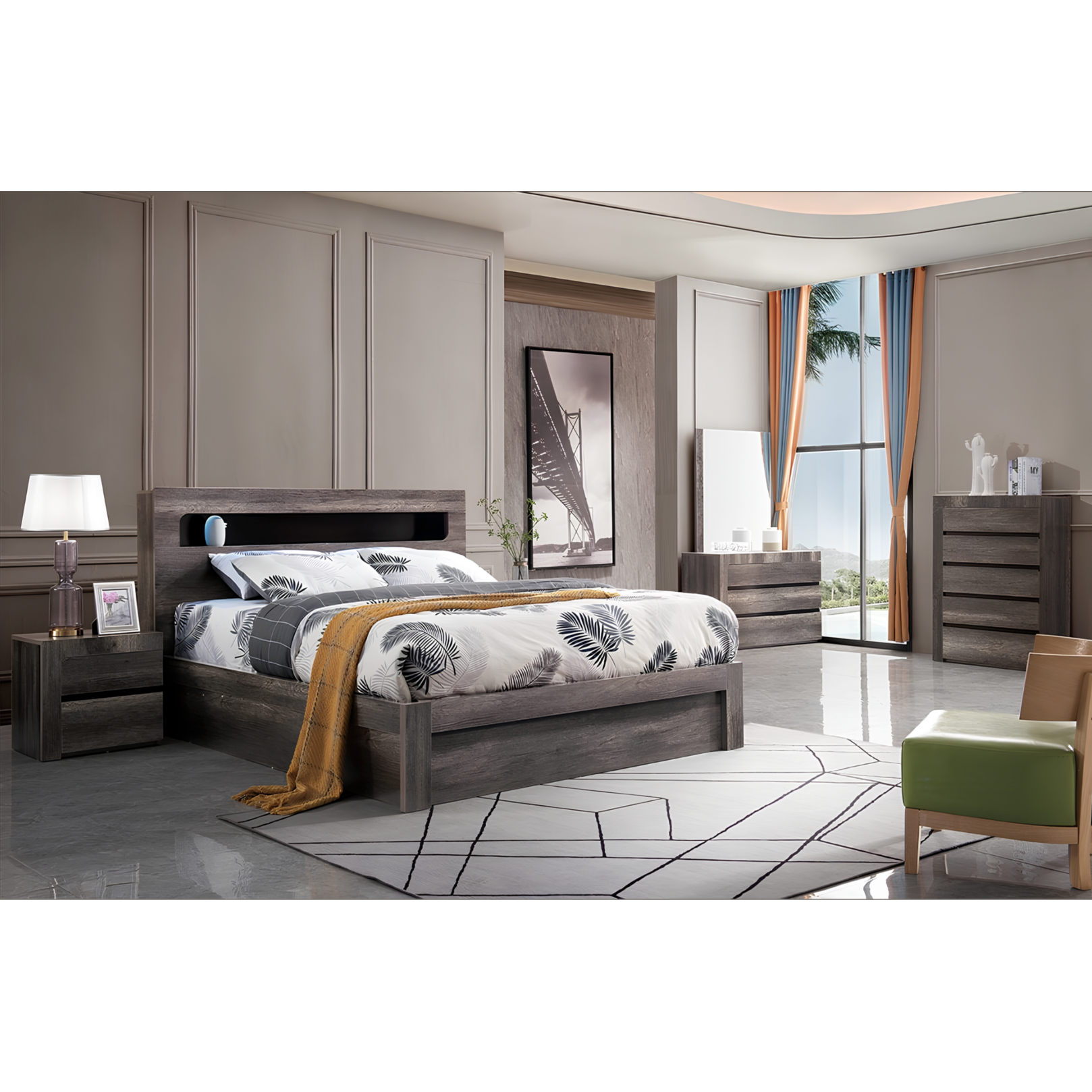 infinity queen bed charcoal side lift end drawer, gas lift, 3 drawers